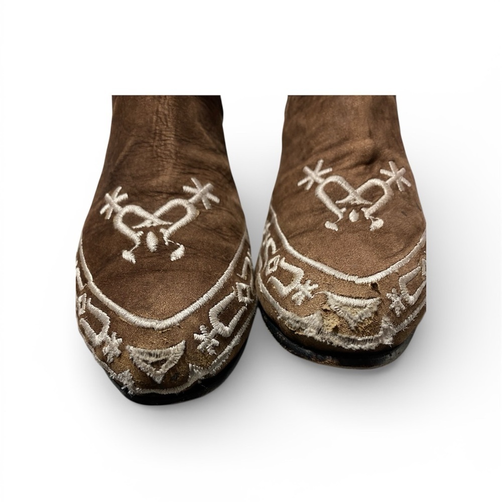 Rebelde Brown Suede Embroidered Ankle Western Boots Sz-5 - Picture 3 of 5